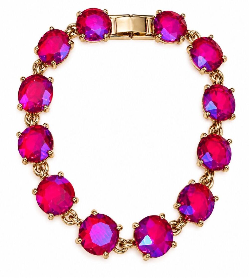 Gold Tone Hot Pink Faceted Crystal Statement Tennis Bracelet